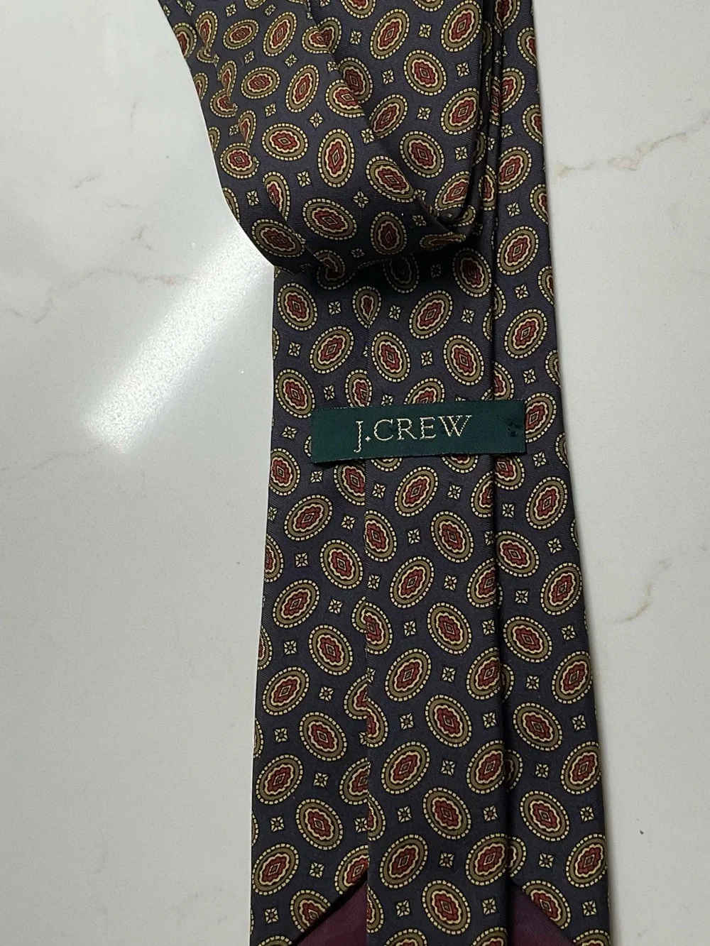 J Crew Classic and Stylish 100% Patterned Deep Navy Silk Tie - Men's Accessory